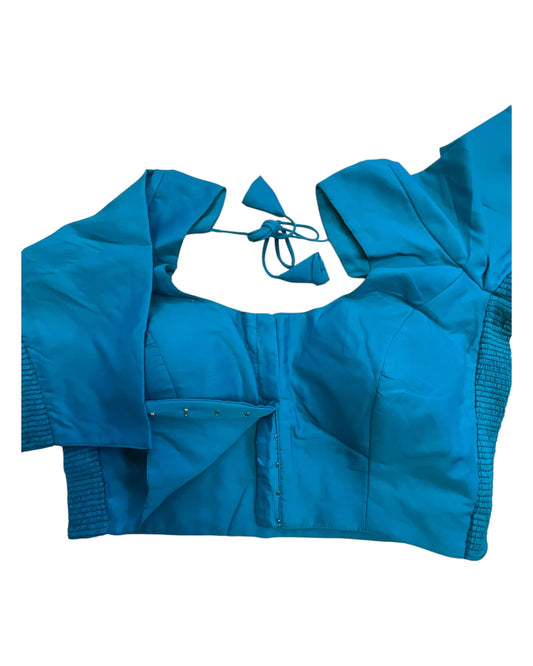 Turquoise Blue - HYBRID Silky Saree blouse - With Elastic on both side for Great fit - Size 36",38", 40" S M L - VAM1216 Ap