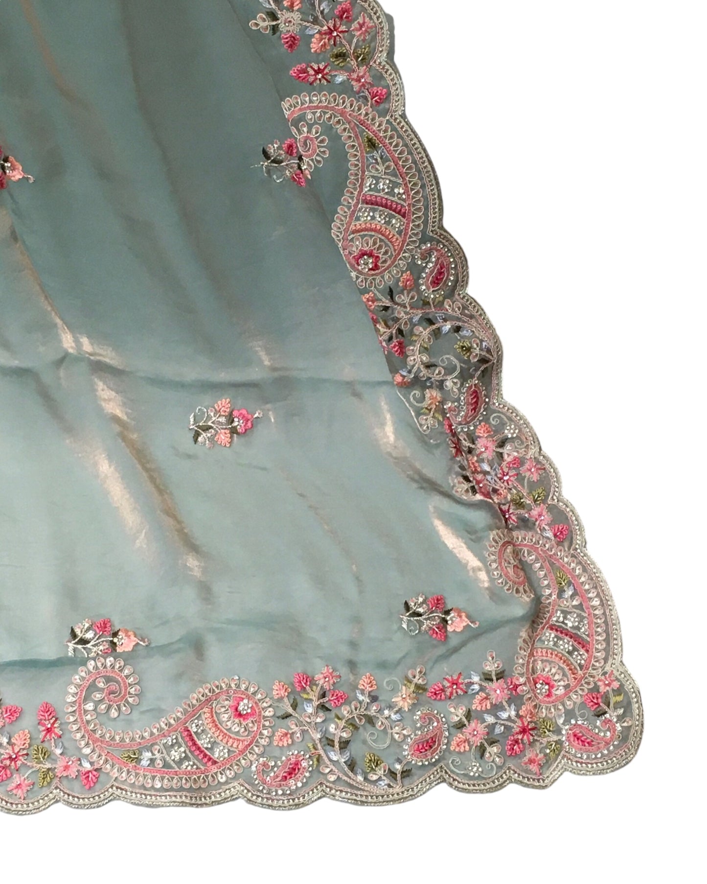 Grey - Pastel Sequins Silky Saree with Blouse Piece - MF3793 TP 0824