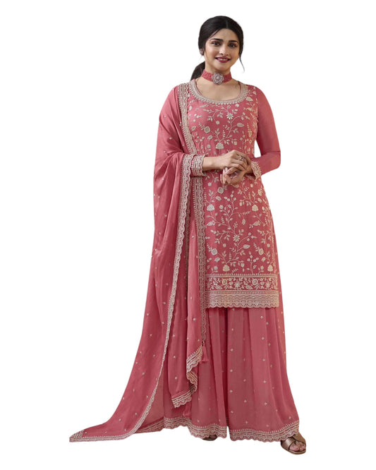 Coral - Simple / Classy Ladies Indian Palazzo Trousers Suit with Printed Dupatta - Size 16 (42") - VF66844 TK1024