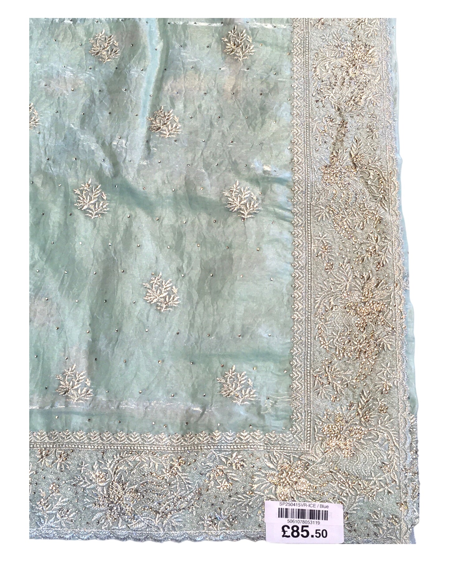 Ice Blue - Tissue Crepe - Party Wear Embroidered Saree with Blouse Piece - SP2504015 VR