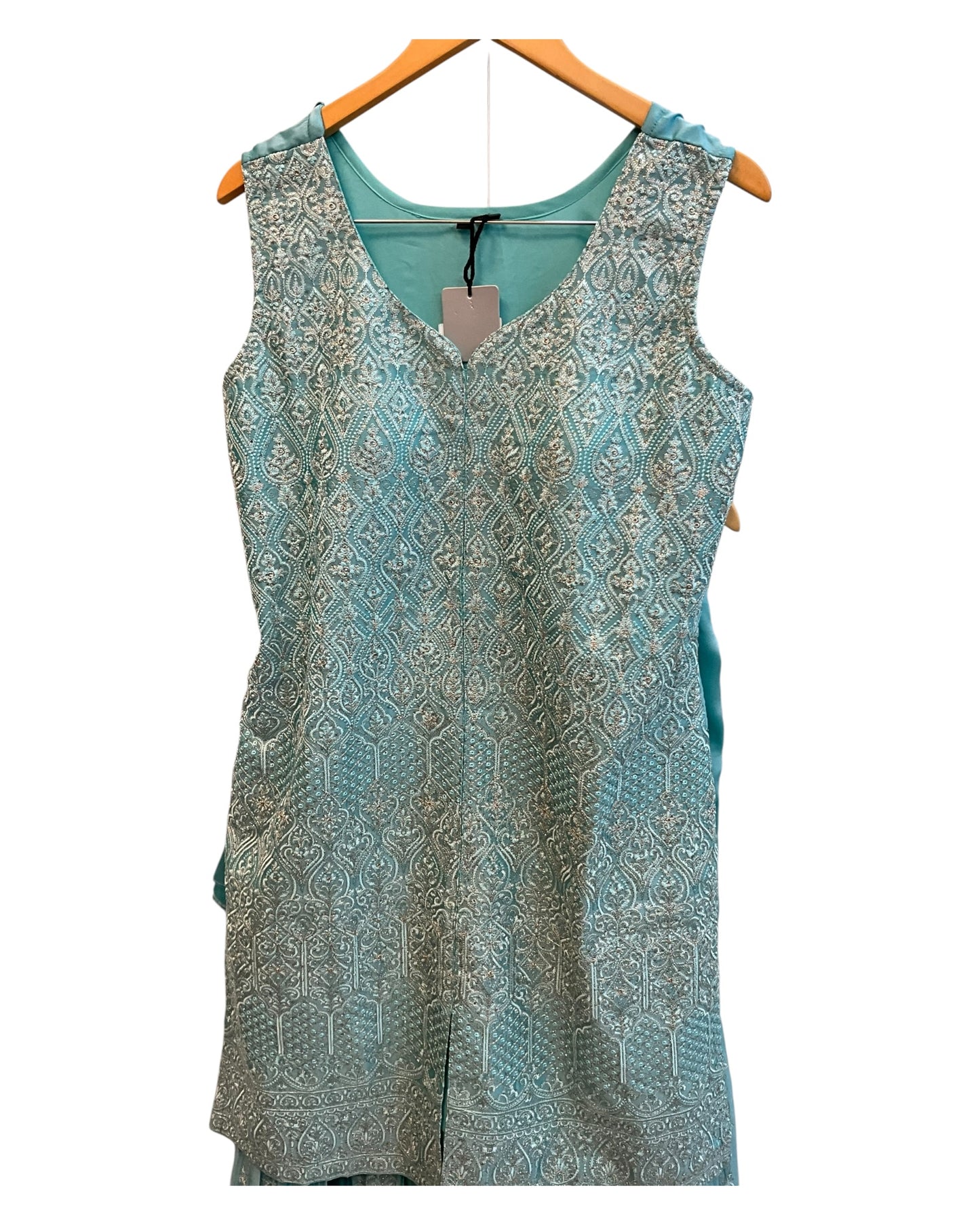 Sky Blue - Ladies Medium Length Top Palazzo Trousers Suit - Size 14 (40") - KTC241019 JJ