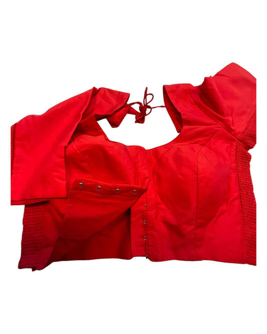 Red - HYBRID Silky Saree blouse - With Elastic on both side for Great fit - Size 36",38", 40" S M L - VAM1216 Ap