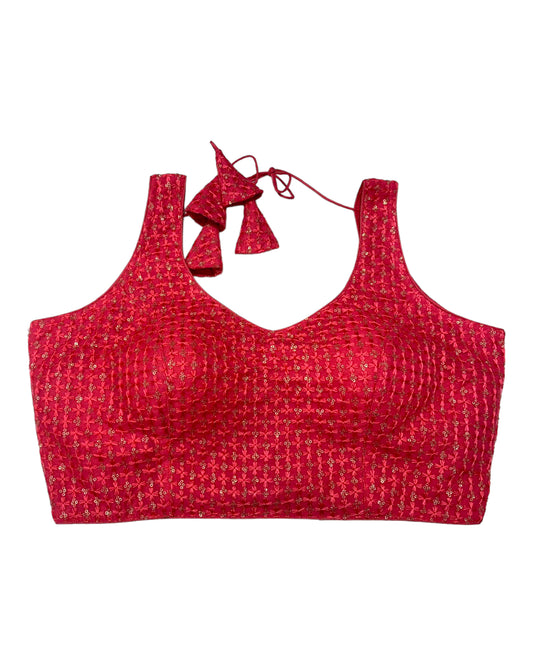 Coral - Fully Embroidered V neck Saree / Lehenga blouse - With Cups - Margin to loosen - UK Stock - AF2344 H 0923