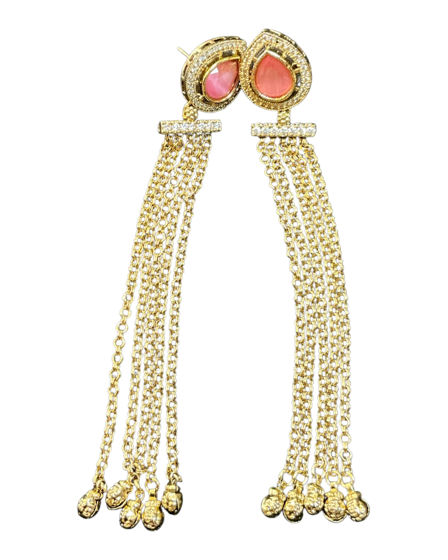 Pink - Medium - Antique Gold Finish Traditional Earrings - Bollywood - Weddings - 15ER679 07P26