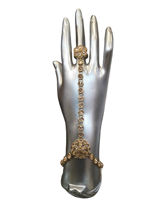 Gold - Antique Finish Panja / Indian Ladies Hand Accessory - Fashion Jewellery - Bollywood - Weddings - KAJ1001 T 1023
