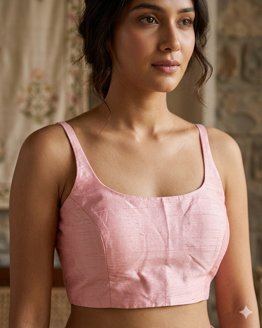 40" / UK 14 - Baby Pink - Silky Designer Saree blouse with cups, Sleeveless - UK Stock - Quick Delivery - RNK - R651-H