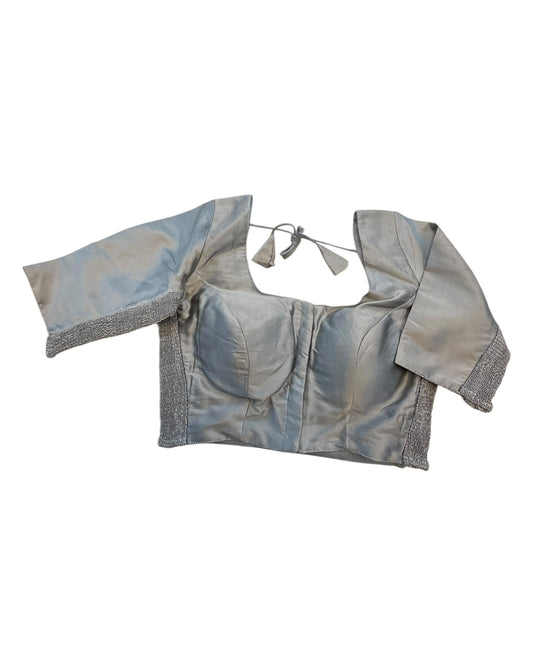 Silver Grey - HYBRID Silky Saree blouse - With Elastic on both side for Great fit - Size 36",38", 40" S M L - VAM1216 Ap