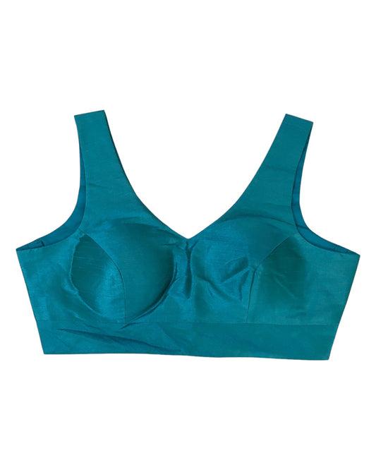 Turquoise - Silky Saree blouse with cups, Sleeveless - 42" - UK Stock - Quick Delivery - RNK - R722A-KY