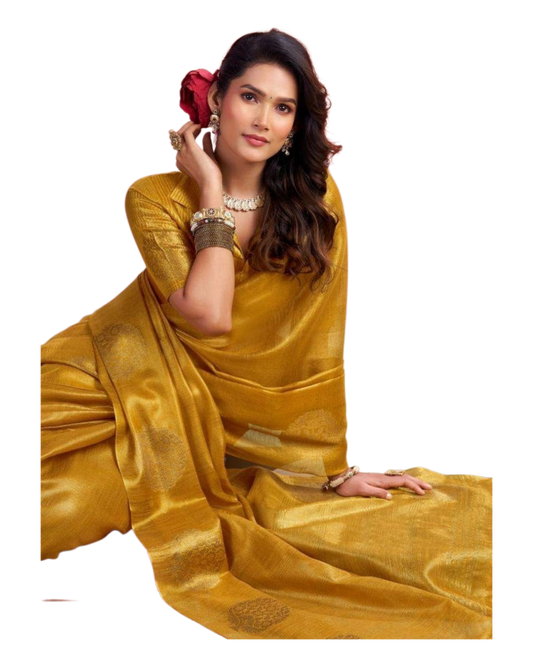 Dark Gold - Traditional Silky Fancy Saree with Blouse Piece - UK Stock - 2/3 days Delivery 12KT25 RP479