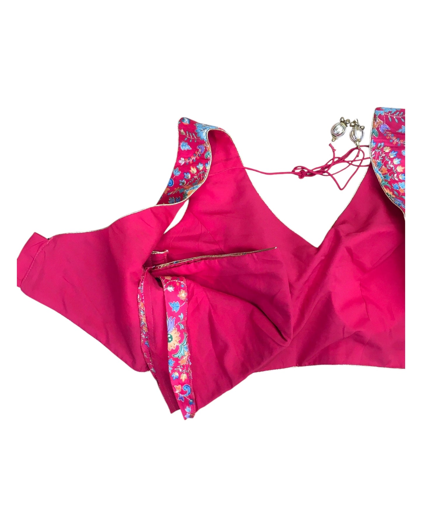 Coral - Silky Block Print Saree / Lehenga blouse - 40" Bust (UK 14) Can be let out to size 16 - X1199 01KV25