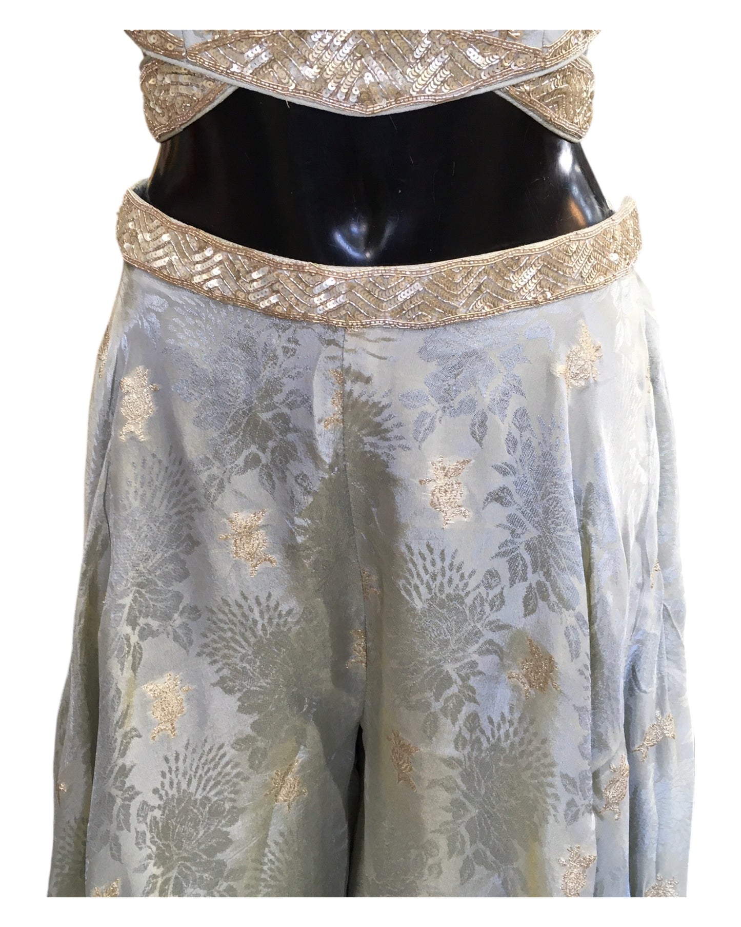 Silver Grey - Designer Ladies Short Top Palazzo Trousers Suit - Size 12 (38") - VMK KIA RR