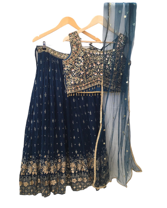 Navy Blue Ready Made Lehenga Set - Size 14 - 40"(Loosen up to 16) ) UK Stock - 24h Dispatch - KTC24323 TY 0324