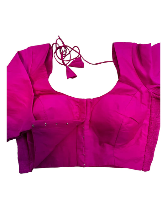 Hot Pink / Fuchsia - HYBRID Silky Saree blouse - With Elastic on both side for Great fit - Size 36",38", 40" S M L - VAM1216 Ap