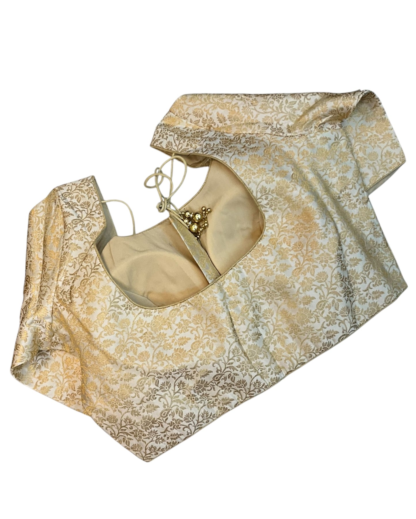 38" & 42" - Cream Light Gold - Banarasi Brocade Saree / Lehenga Blouse -UK Stock - Quick Dispatch - X1126 01A25