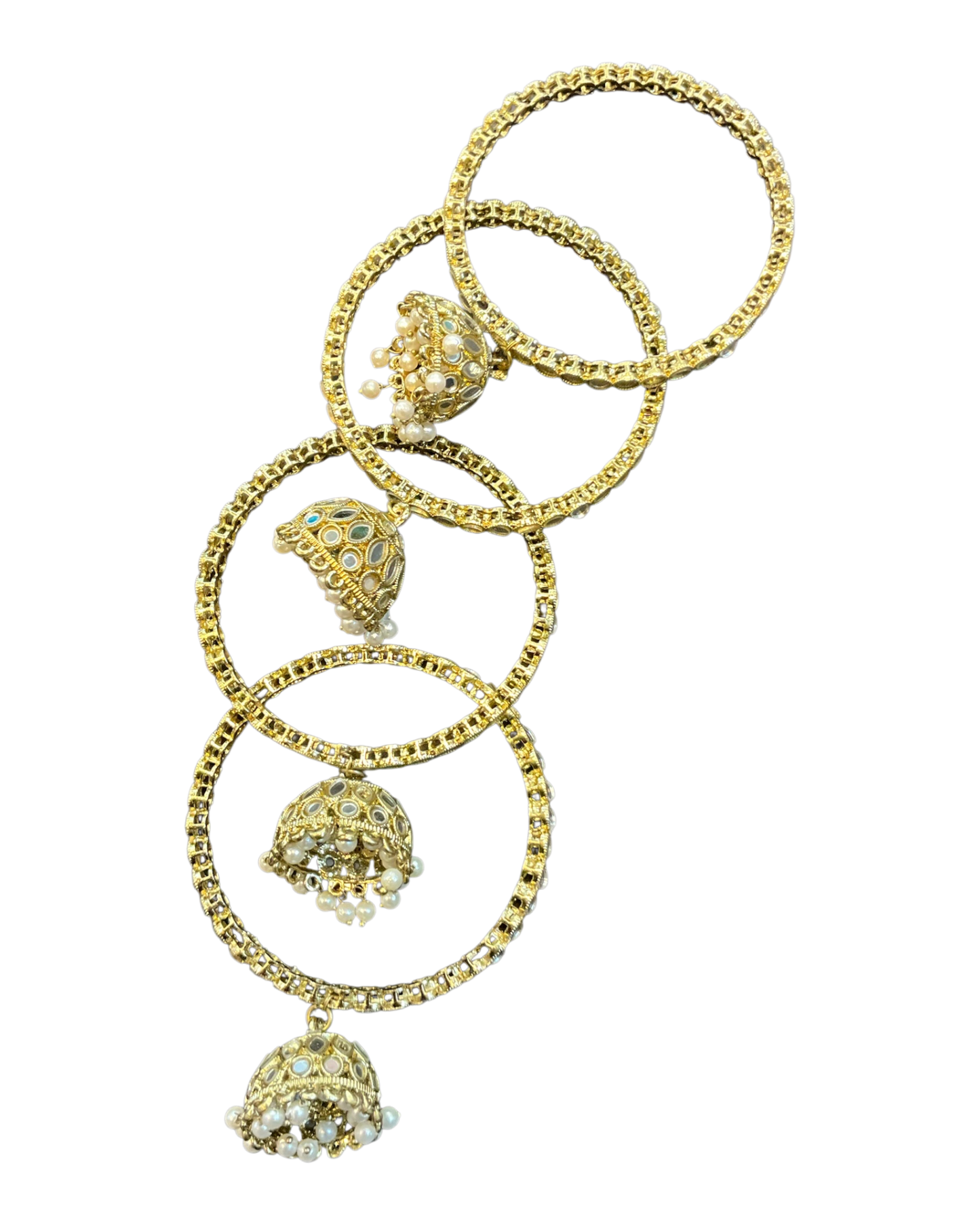 Mirror Work Zhumki Dangle - Antique Gold Finish Bangles Set (Set of 4) - UK stock - SM, M, L, XL AE2602 06P26