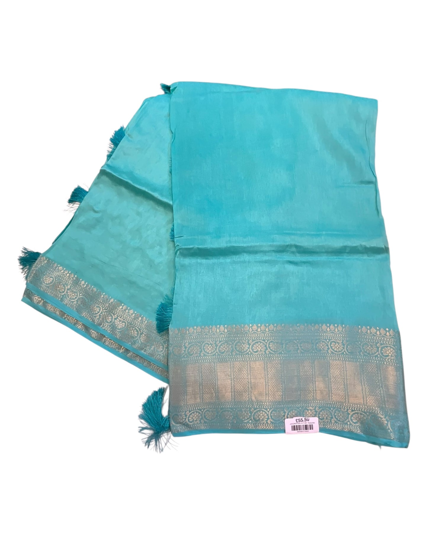Turquoise - Handloom - Banarasi Crepe Saree with Blouse Piece - JOHJAN47004 10VY25