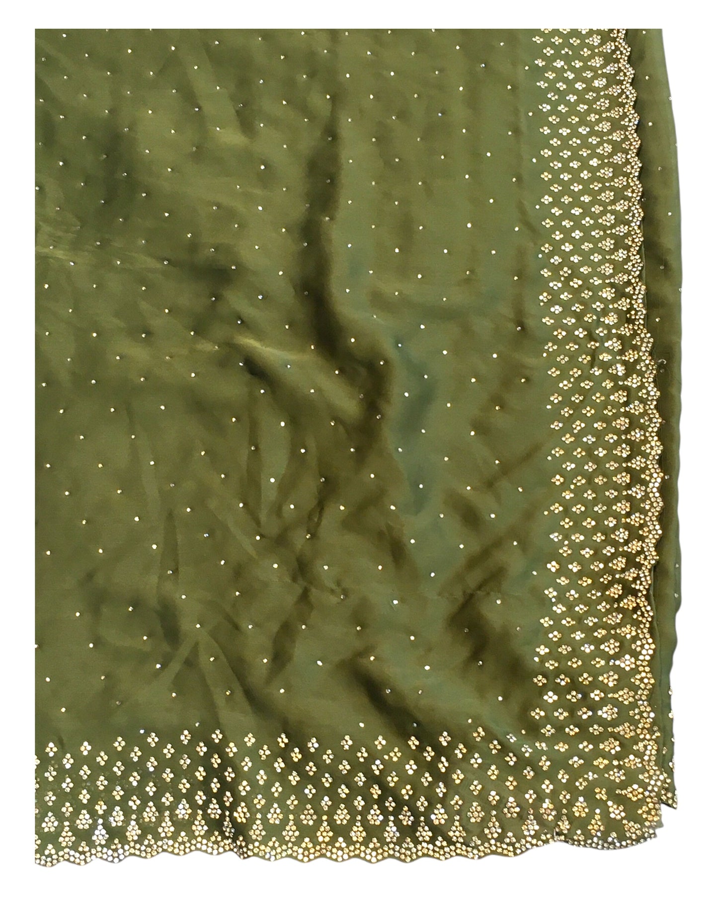 Henna Mehndi Green - Satin Crepe - Party Wear Embroidered Saree with Blouse Piece - SP2504011 VP