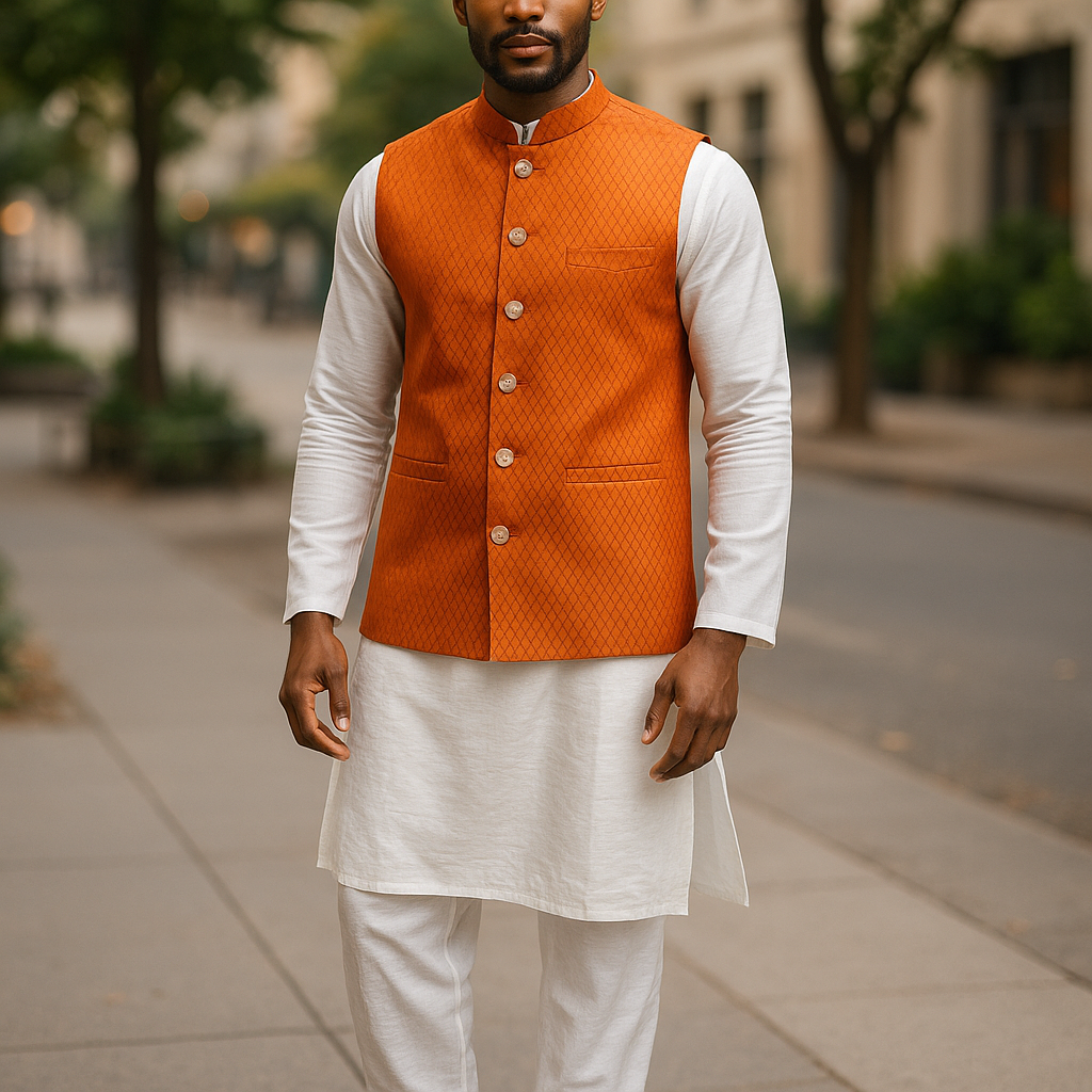 Orange / Rust - Banarasi Handloom Brocade Mens Waistcoat - KCS2505 05KJ25