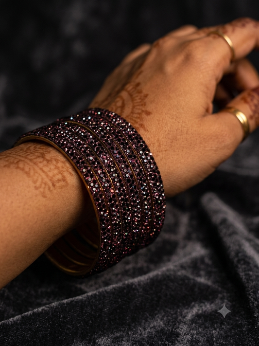 Wine - Set of 8 Stone Bangles - M to XXL - HAN2601 07Ka26