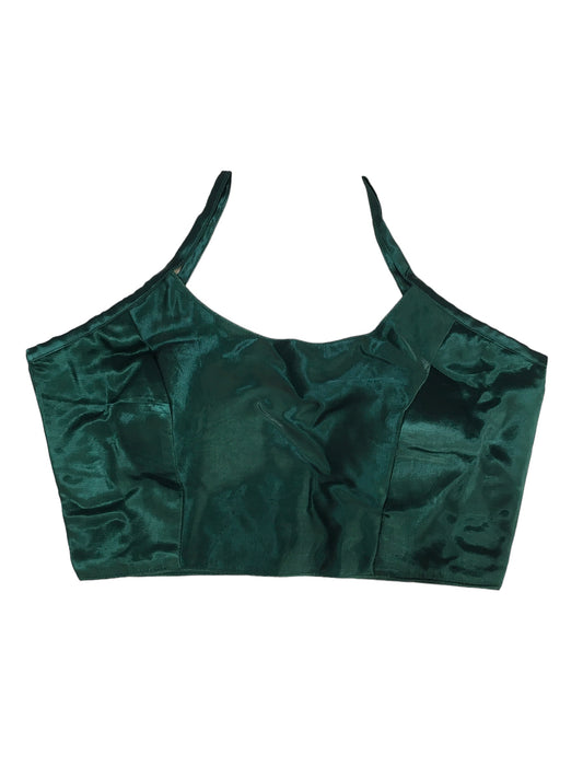 Bottle Green - Spaghetti Strap Gaji Silk Saree / Lehenga blouse - 38" Bust - UK 12 - Back Fasten - AF2402 A 0324