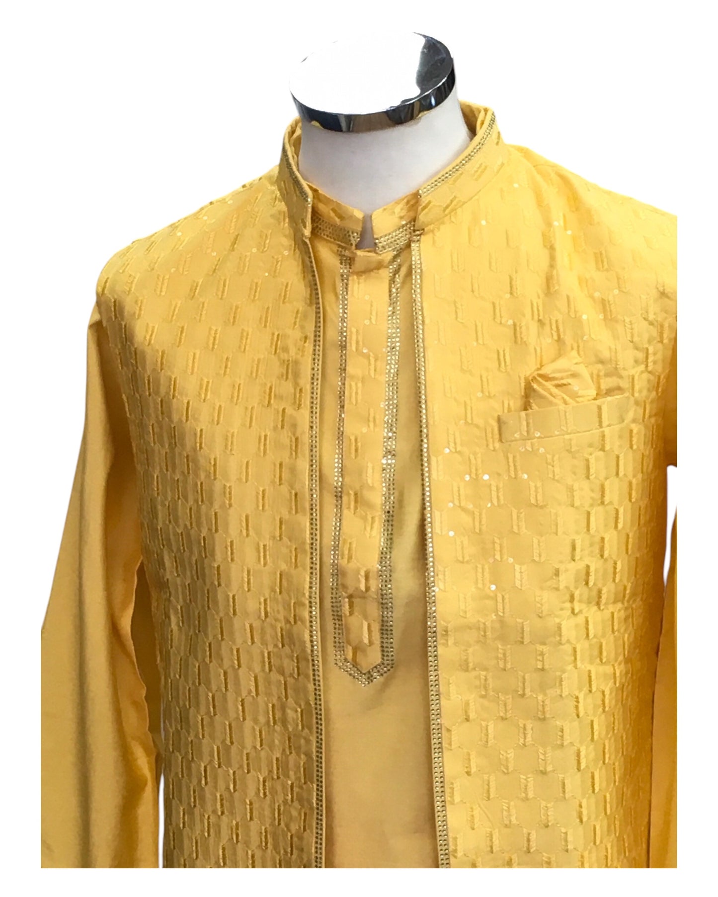 Haldi Yellow - Mens Kurta Set with Rich Brocade Waistcoat - SHU2507 TY 0325