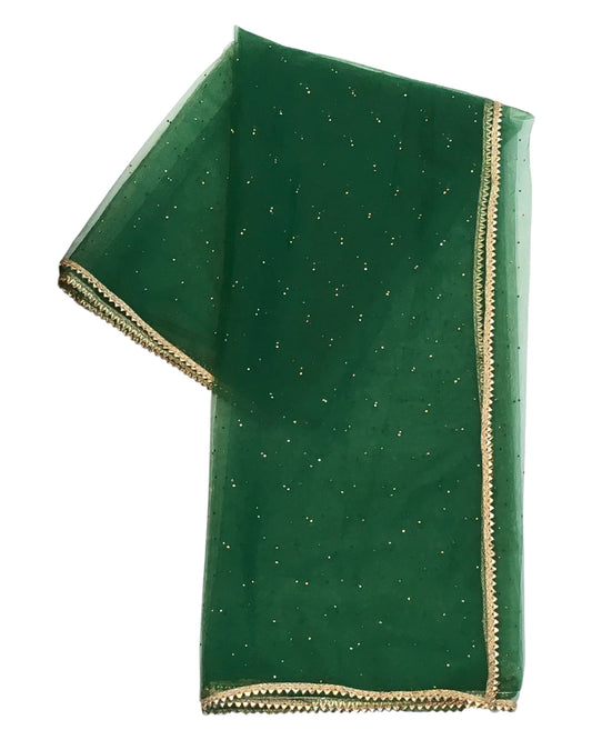 Green - Ladies Net Dupatta with Gold Lace Border & Diamante - Mix N Match - VC2501 T0125