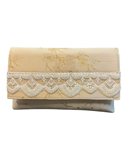 Cream - Handloom Brocade Clutch Bag / Handbag -Bollywood / Weddings - JS16b 06A26