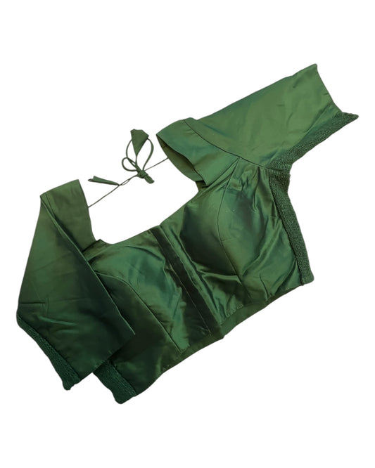 Bottle Green - HYBRID Silky Saree blouse - With Elastic on both side for Great fit - Size 36",38", 40" S M L - VAM1216 Ap