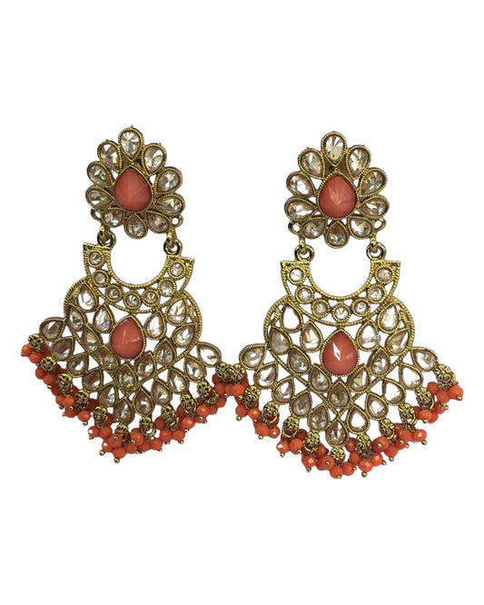 Coral - Large - Antique Finish Traditional Zhumki Earrings - Bollywood - Weddings - SV2408 A 0724