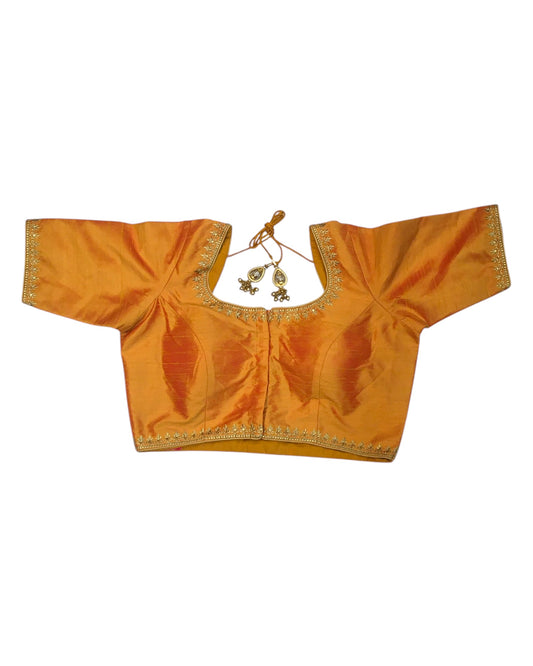Orange / Amber - Dupion Silky Saree / Lehenga blouse - 42" Bust (UK 16) Can be let out to size 18 - KP272 01Hp25