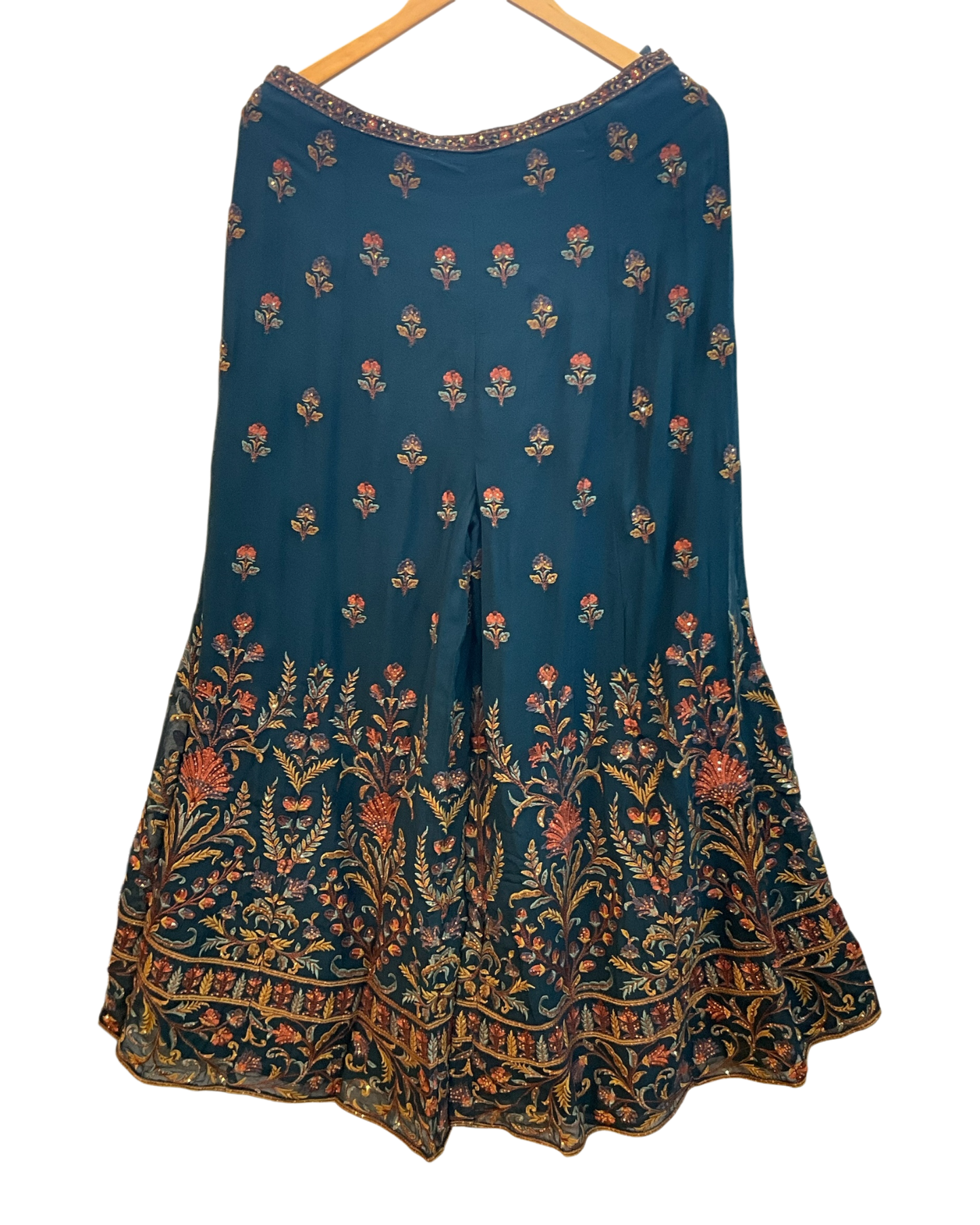 UK 10-12 / 36"- 38" - Dark Teal Blue - Designer Ladies Indian Short Corset / Tie Back Top Palazzo Trousers Suit - UK Stock - 2/3 days delivery - VMK Tarini AP