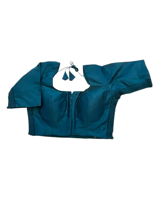 Dark Rama Green / Teal - HYBRID Silky Saree blouse - With Elastic on both side for Great fit - Size 36",38", 40" S M L - VAM1216 Ap