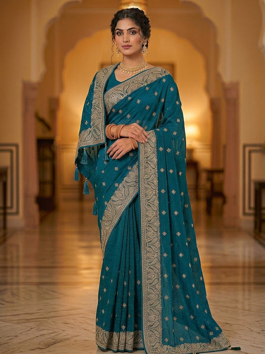 Turquoise Blue - Fancy Party Saree with Blouse Piece - UK stock - 24hr Dispatch - SP2616 VJ
