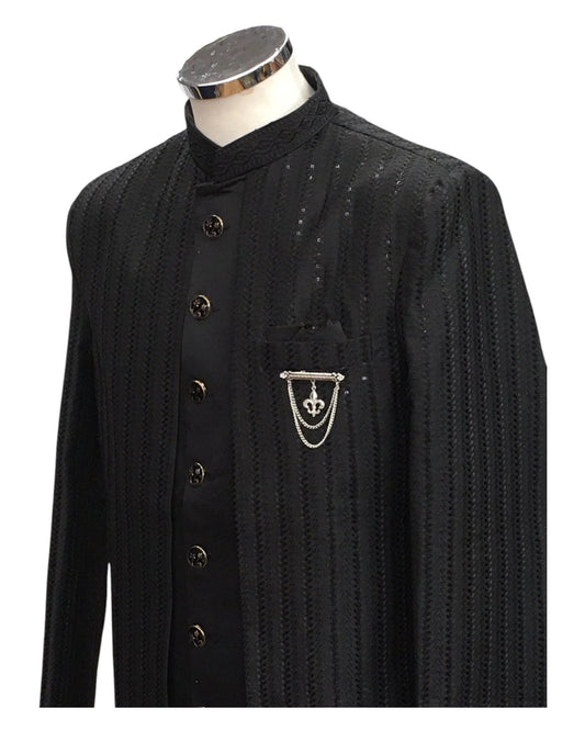 Black - Stunning Double Layered Mens Sherwani - SHU2506 JC 0325