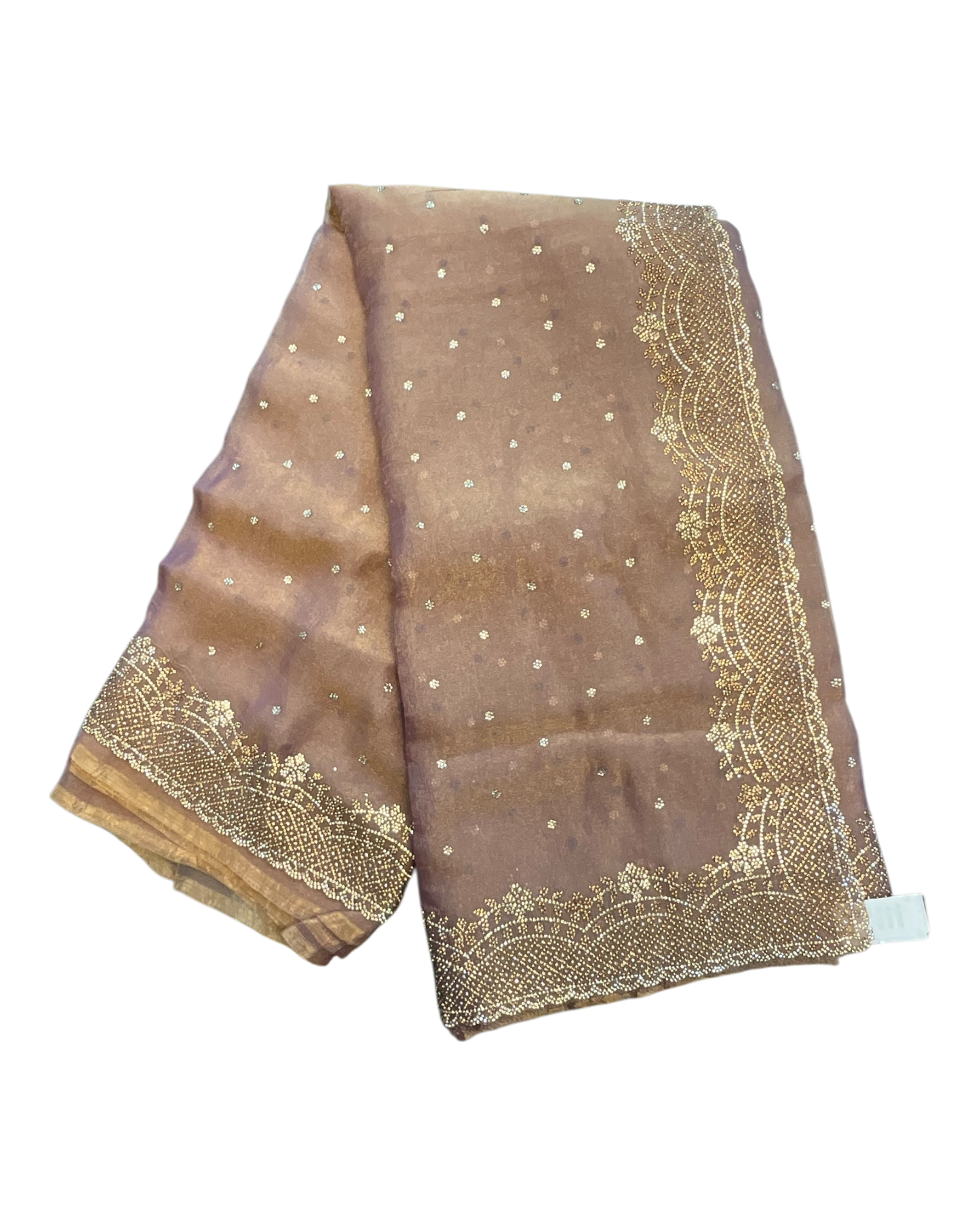 Rose Gold - Fancy Crystal Work Saree with Blouse Piece - UK stock - 24hr Dispatch - RS2530 JJ