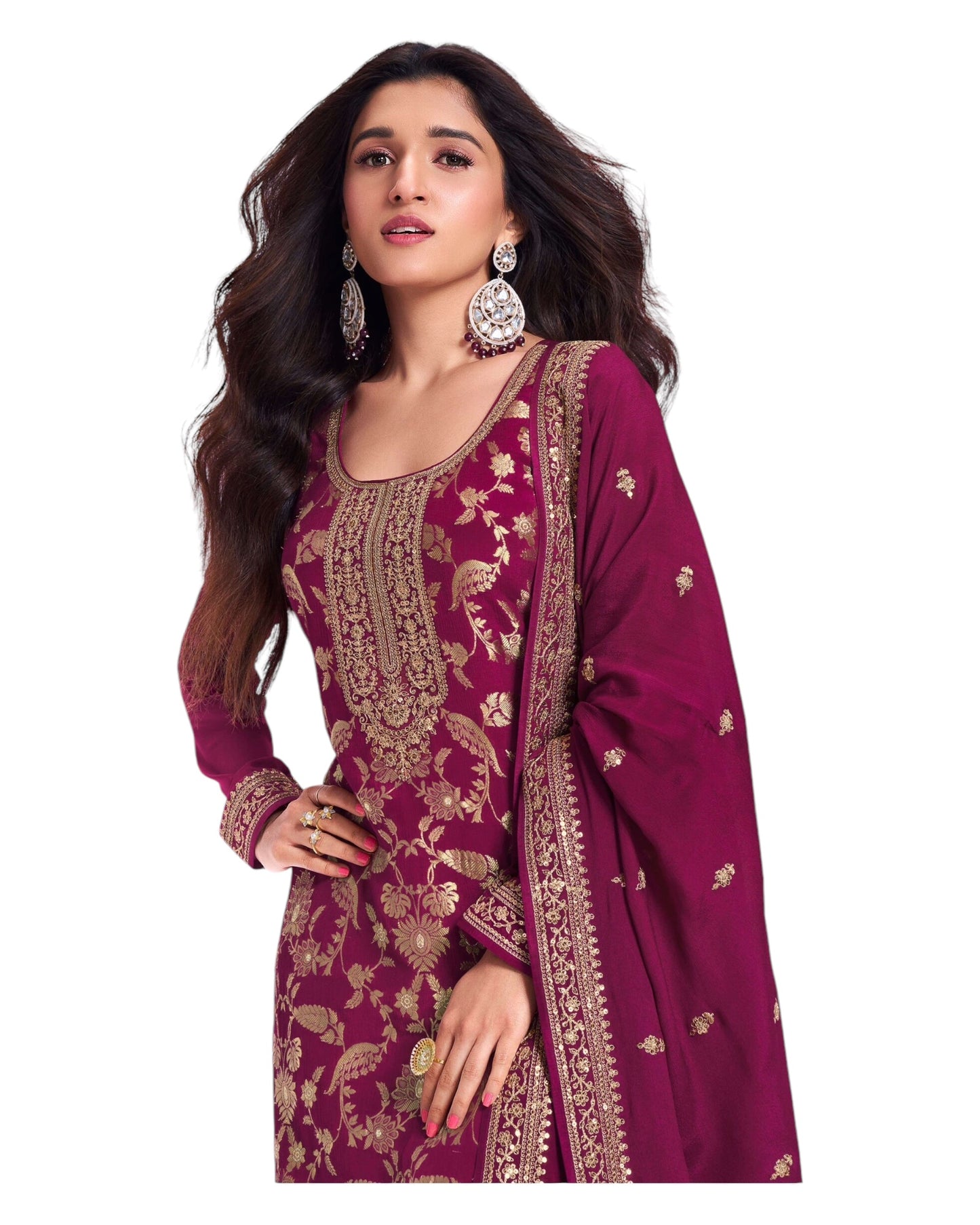 Magenta - Simple / Classy Silky Ladies Indian Salwar Suit with Rich Dupatta - Available in Sizes 10,14 & 18 - VF69186 TY 0924