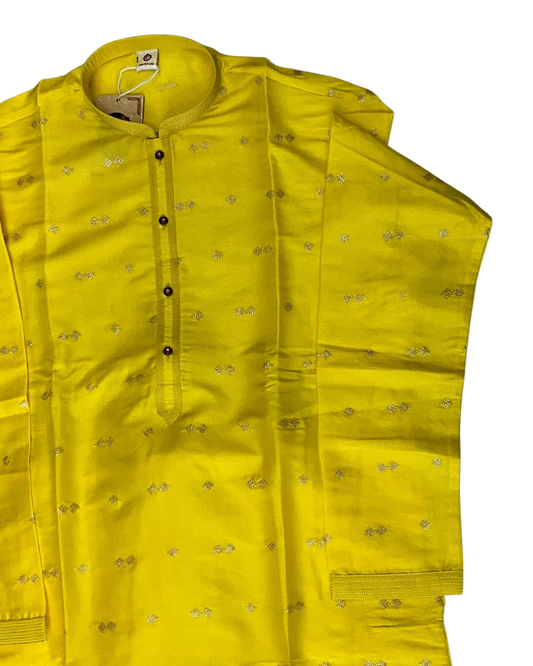 Bright Yellow - Handloom Silky Mens Indian Kurta set with Trousers - UK Stock - Weddings / Walimas , Sangeet, Diwali, Eid, Mehndi / Henna - EM10697 05KH26