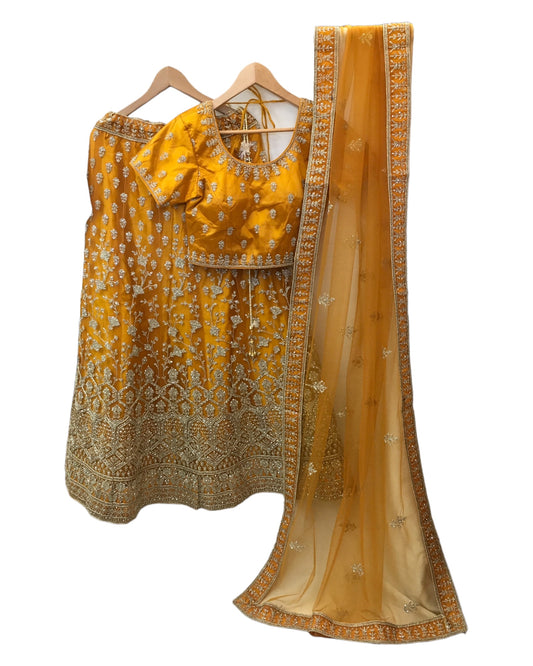 Amber / Yellow - Ready Made Lehenga Set - Size 12 - 38"(Loosen up to 14) ) UK Stock - 24h Dispatch - VC2342 AY 0523