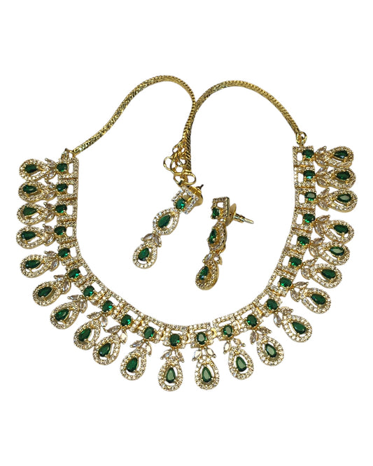 Green - Medium Size Gold Finish Necklace Set with Earrings - SB568 11KK24