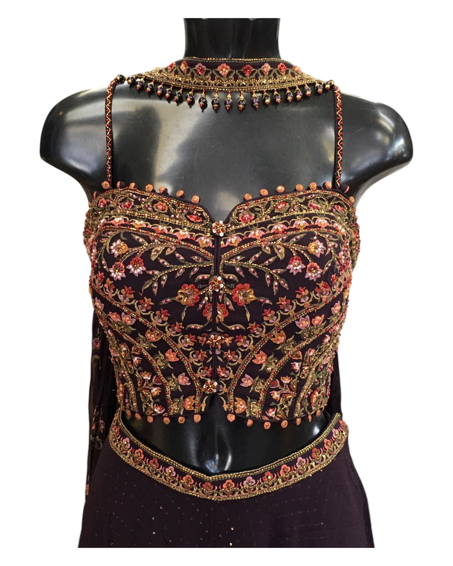 Dark Wine - Designer Ladies Short Strap Top Palazzo Trousers Suit - Size 12 (38") - VMK ASIN CT