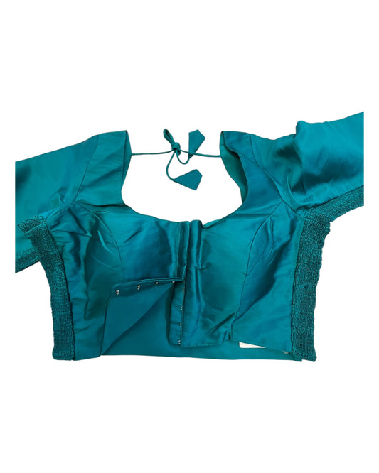 Rama Green / Jade - HYBRID Silky Saree blouse - With Elastic on both side for Great fit - Size 36",38", 40" S M L - VAM1216 Ap
