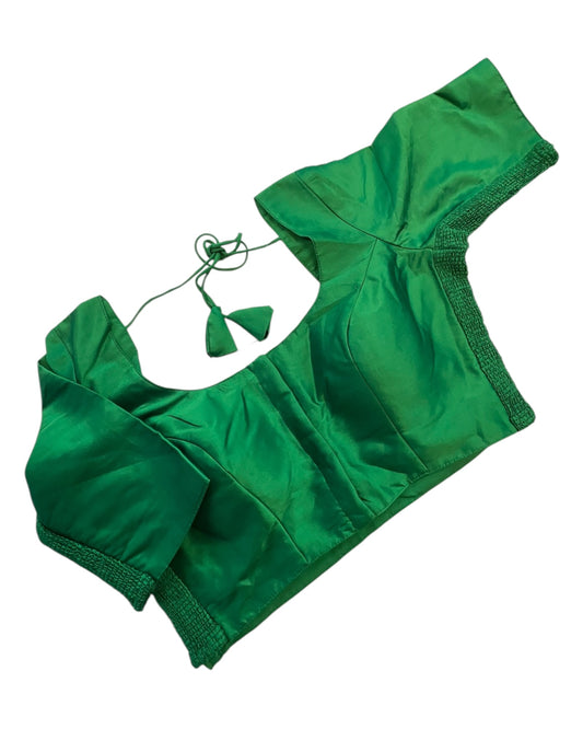Green - HYBRID Silky Saree blouse - With Elastic on both side for Great fit - Size 36",38", 40" S M L - VAM1216 Ap