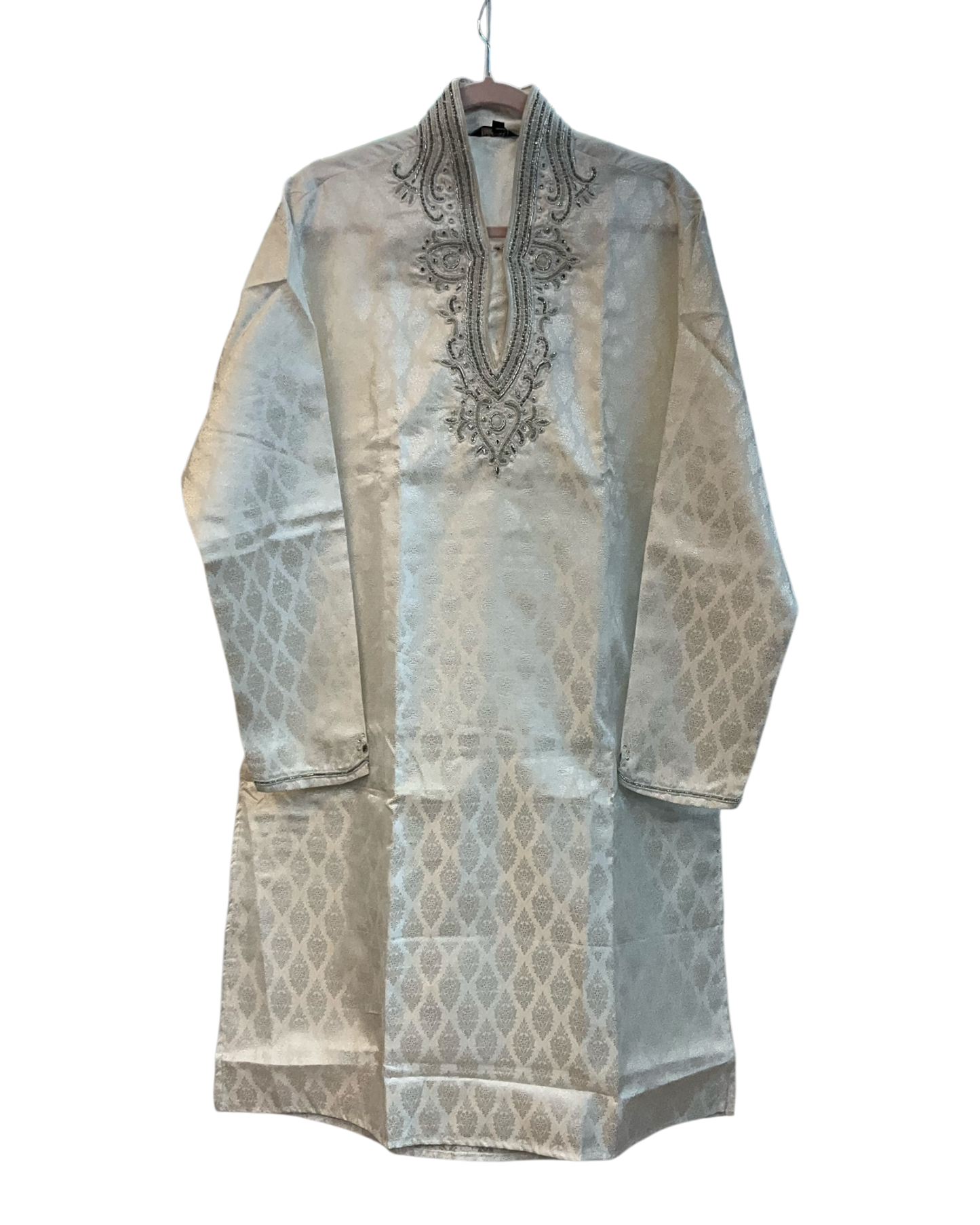 SALE! Size 42" - White - Mens Brocade Kurta Top only, Knee Length - SALE2607