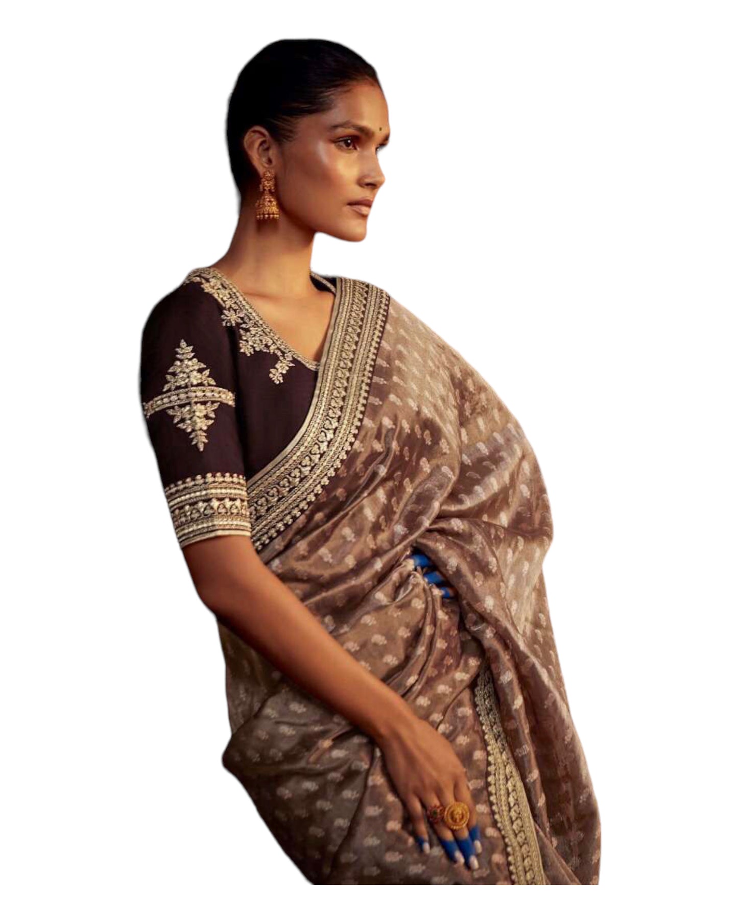 Brown - Crepe Silky Saree with Fancy Ready made Blouse - KIM-KS5272 TR 1123