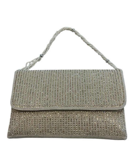 Silver / White - Rich Hand Embroidered Clutch Bag / Handbag -Bollywood / Weddings - AKB278 11KJ25