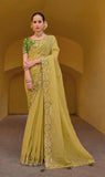 Yelllow - Chiffon Saree with Fancy Ready made Blouse - TAT6904 TA 0624