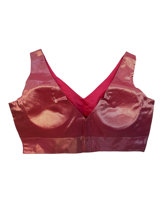 Size 40" / UK 14 - Dark Pink / Magenta - Silky Saree blouse with cups, Sleeveless - UK Stock - Quick Delivery - RNK - R722A-KY