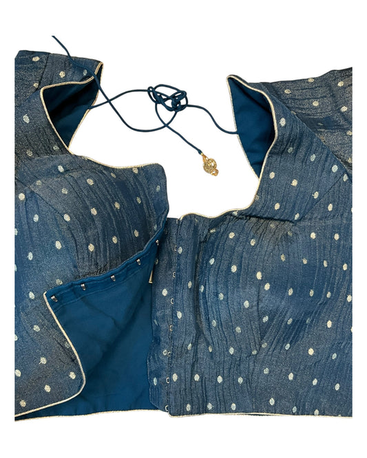 36" & 40" - Navy / Petrol Blue - Banarasi Tissue Saree / Lehenga Blouse - Margin inside for adjustments - X1228 01KK25