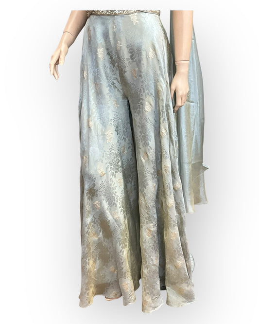 Silver Grey - Designer Ladies Short Top Palazzo Trousers Suit - Size 12 (38") - VMK KIA RR