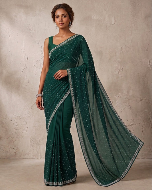 Bottle Green - Fancy Party Saree with Blouse Piece - UK stock - 24hr Dispatch - SP2625 VY